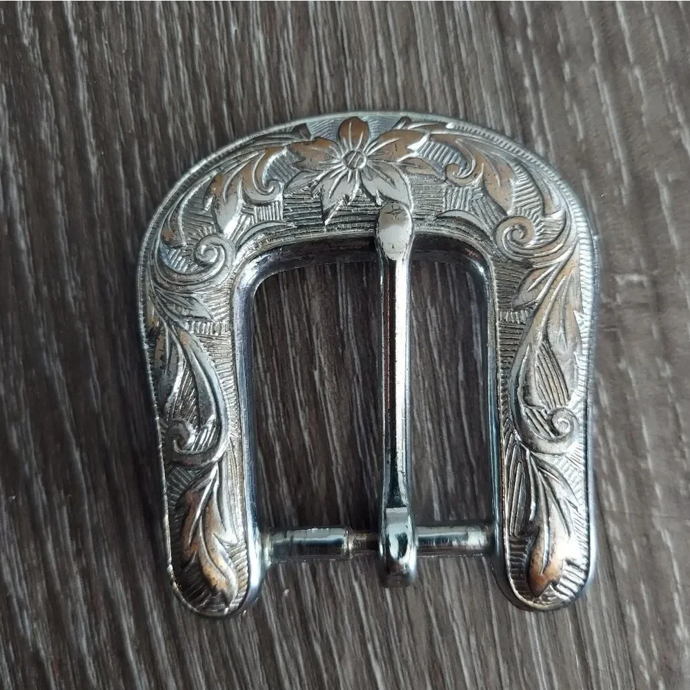 Silver Floral Engraved Belt Buckle